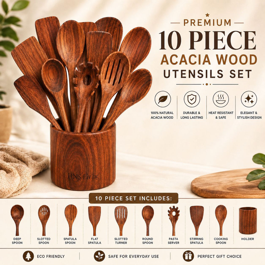 10-Piece Acacia Wood Utensil Set